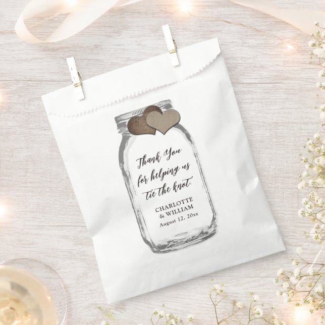 Bolsa De Papel Mason Jar Country Burlap Hearts Gracias Boda (Cortado)