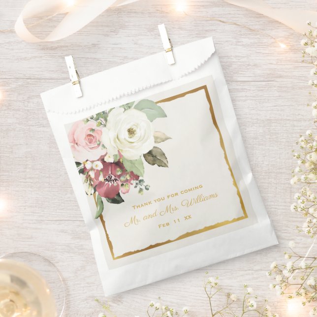 Bolsa De Papel Mauve Pink White Florals Gracias Sr. Boda (Cortado)