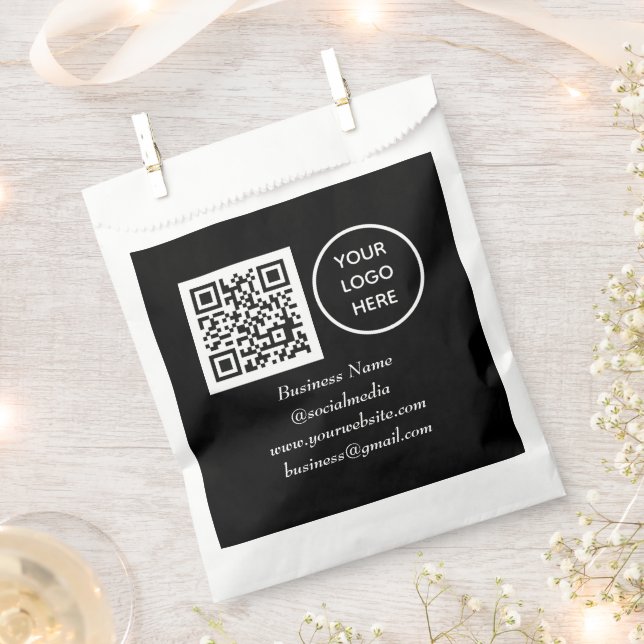 Bolsa De Papel Medio social QR Code Black Business Logo (Cortado)