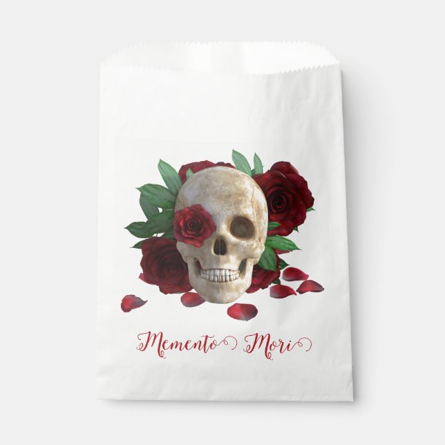 Bolsa De Papel Memento Mori. Cráneo con rosas rojas (Anverso)