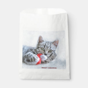 Bolsa De Papel Meowy Navidades cuelgan grisáceo gato