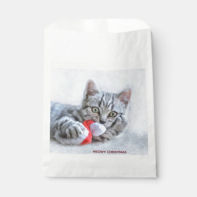 Bolsa De Papel Meowy Navidades cuelgan grisáceo gato (Anverso)