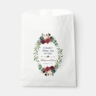 Bolsa De Papel Merlot Navy Blue Floral Bloom Boda GRACIAS