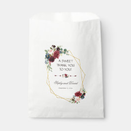 Bolsa De Papel Merlot Navy Blue Floral Gold Frame GRACIAS