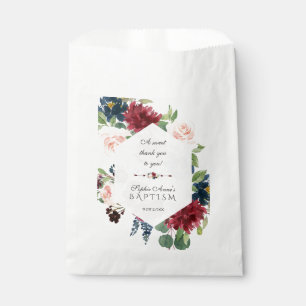 Bolsa De Papel Merlot Pink Floral Geométrico Baptismo Gracias