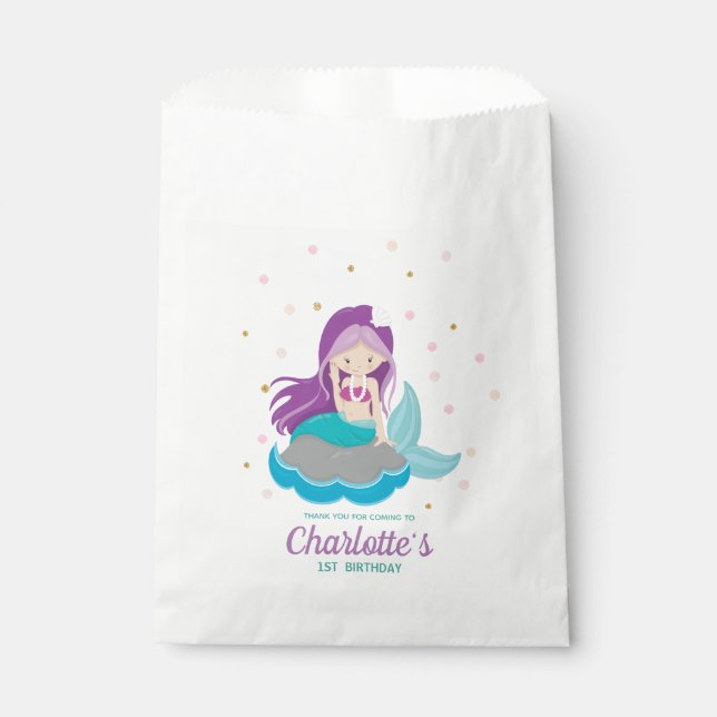 Bolsa De Papel Mermaid Purple Hair Favorece a Lolly (Anverso)
