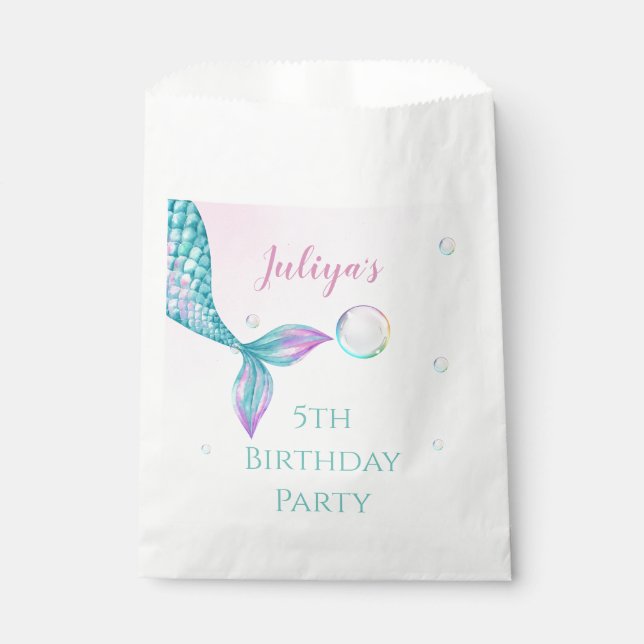 Bolsa De Papel Mermaid Tail con burbujas Cumpleaños (Anverso)