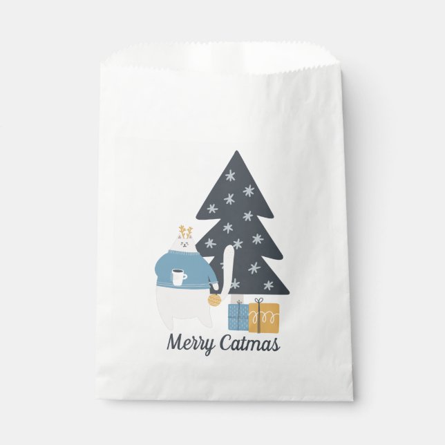Bolsa De Papel Merry Catmas gato blanco ornamento árbol de Navida (Anverso)