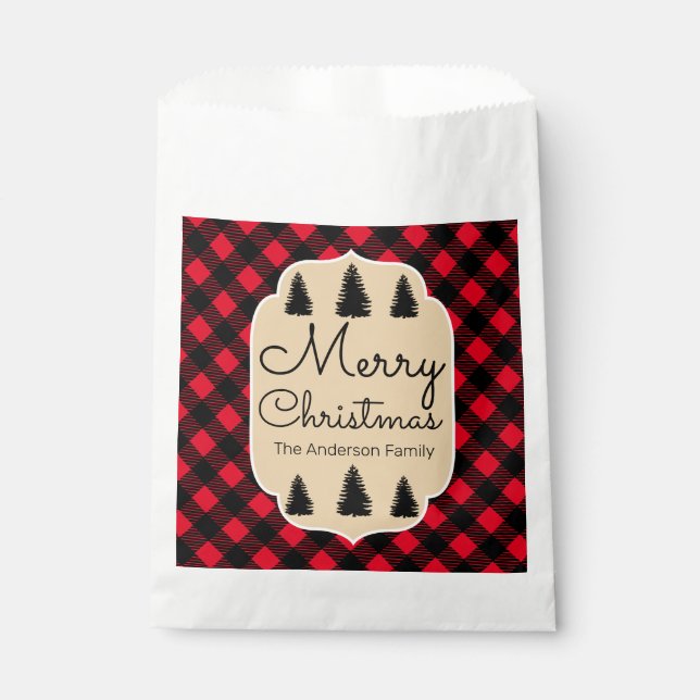 Bolsa De Papel Merry Christmas Buffalo Check Plaid & Trees (Anverso)