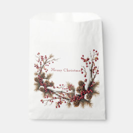 Bolsa De Papel Merry Christmas Red Berries Pine Cones Snow