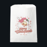 Bolsa De Papel Merry Christmas Retro Typography Santa Gorra Rosa<br><div class="desc">Feliz Navidad,  tipografía retro rosa con un santa claus con un gorra rosa.</div>