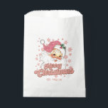 Bolsa De Papel Merry Christmas Retro Typography Santa Gorra Rosa<br><div class="desc">Feliz Navidad,  tipografía retro rosa con un santa claus con un gorra rosa.</div>