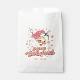 Bolsa De Papel Merry Christmas Retro Typography Santa Gorra Rosa