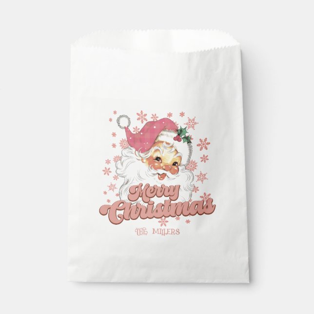Bolsa De Papel Merry Christmas Retro Typography Santa Gorra Rosa (Anverso)
