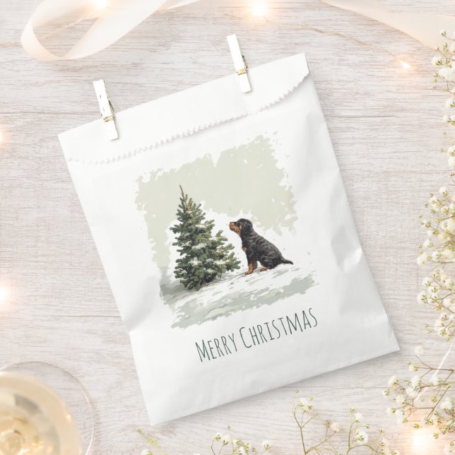 Bolsa De Papel Merry Christmas Rottweiler Dog Christmas Tree (Cortado)