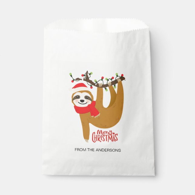 Bolsa De Papel Merry Christmas Sloth Nombre personalizado | Vacac (Anverso)