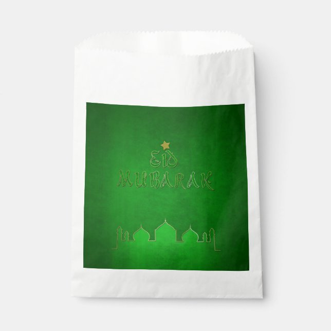 Bolsa De Papel Mezquita de Oro Verde de Eid Mubarak (Anverso)