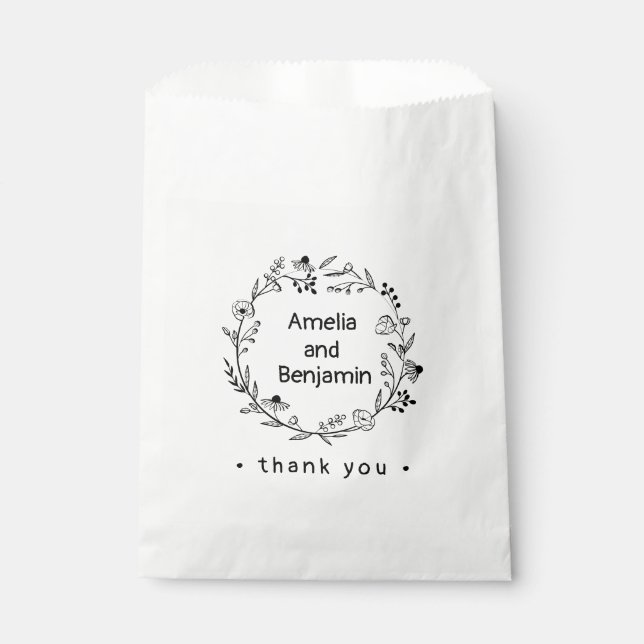 Bolsa De Papel minimalist Wildflower Wreath Folk Rustic Wedding  (Anverso)