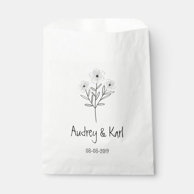Bolsa De Papel Minimalist Wildflowers Wedding Monogram Design (Anverso)