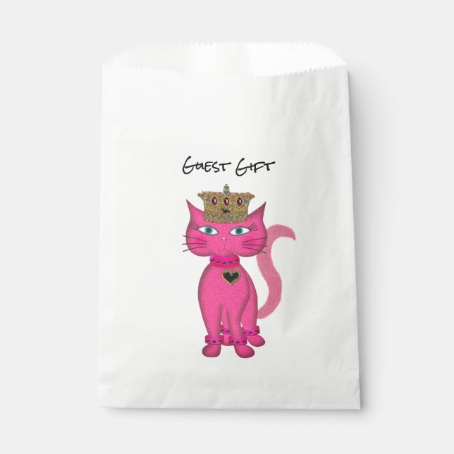 Bolsa De Papel Miss Kitty, Purpurina Rosado-PARTIDO FAVOR (Anverso)