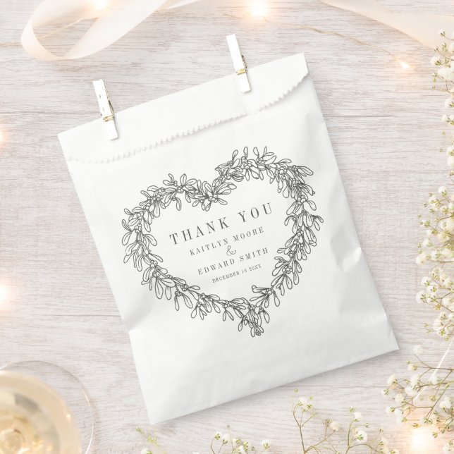 Bolsa De Papel Mistletoline art boda blanco negro gracias (Cortado)