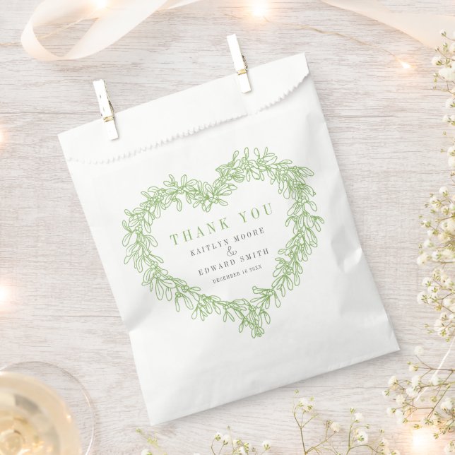 Bolsa De Papel Mistletoline art boda gris verde gracias (Cortado)
