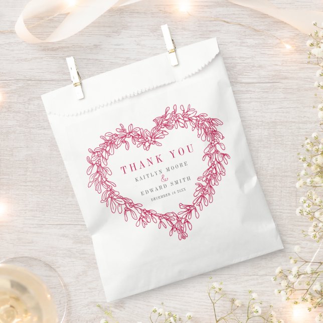 Bolsa De Papel Mistletoline art rojo boda blanco gracias (Cortado)