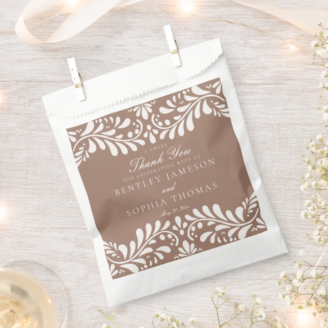 Bolsa De Papel Mocha Brown Talavera Tile Fiesta Boda postre (Cortado)