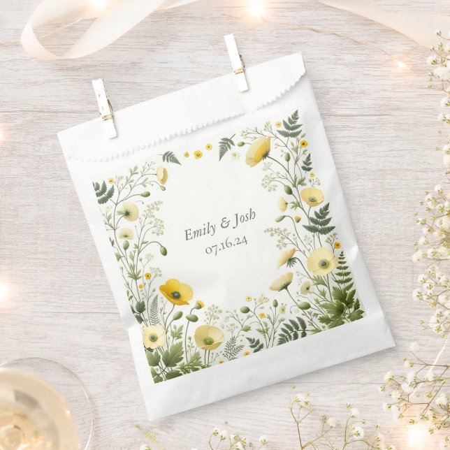 Bolsa De Papel Moda Boho Flor silvestre amarilla y oliva (Cortado)