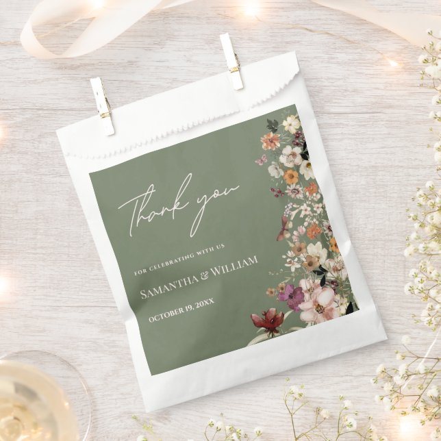 Bolsa De Papel Moda Boho Flor silvestre Rustic Sage Green Boda (Cortado)