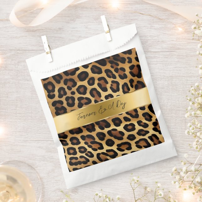 Bolsa De Papel Moda Brown Gold Leopard Boda (Cortado)