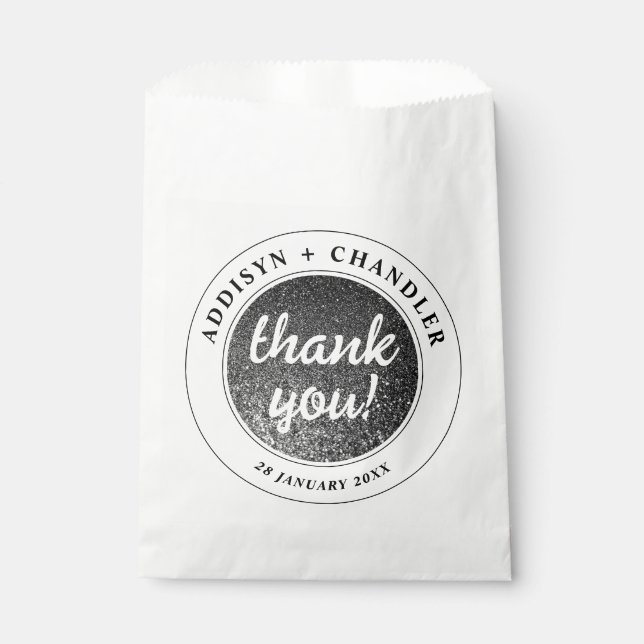 Bolsa De Papel Moda de Glam Blanco y Negro Purpurina Boda moderna (Anverso)