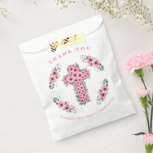 Bolsa De Papel Moda de la Cruz de Flores Rosadas Primero Chica de