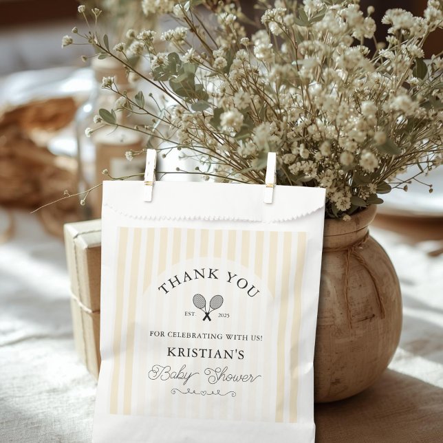 Bolsa De Papel Moda de tenis amarillo perrito Baby Shower Gracias (elegant yellow and white striped tennis theme baby shower favor bags for thank you gifts goodie bags)