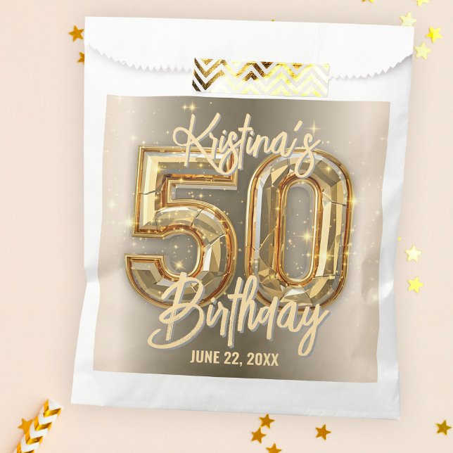 Bolsa De Papel Moda Glam Oro y Acentos de Diamante 50 cumpleaños (Subido por el creador)