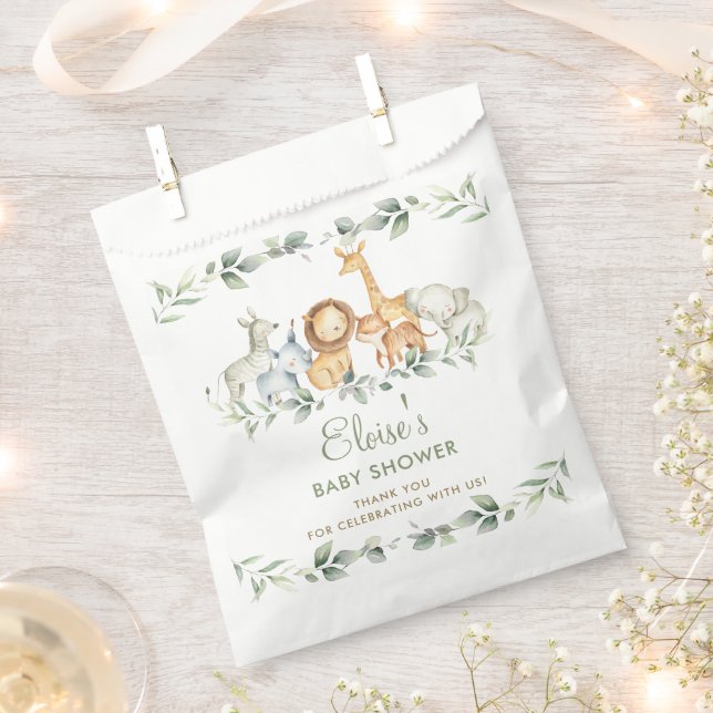 Bolsa De Papel Moda Jungle Animals Greenery Baby Shower Cumpleaño (Cortado)