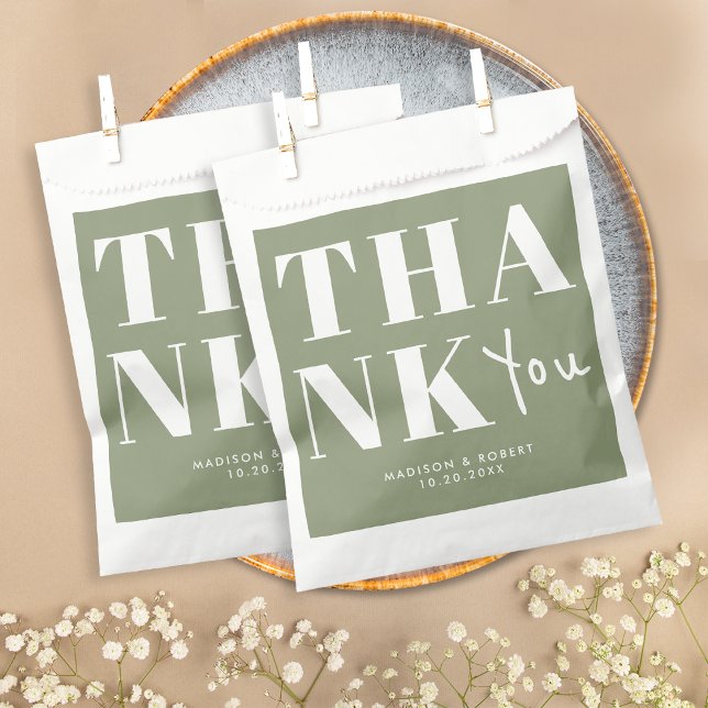 Bolsa De Papel Moda Negrita Verde Sage Simple Gracias Boda (Subido por el creador)