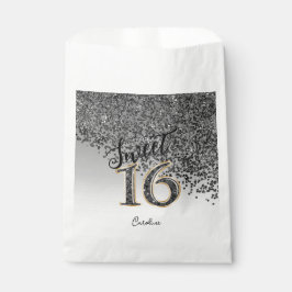 Bolsa De Papel Moda Purpurina negro dulce 16 cumpleaños