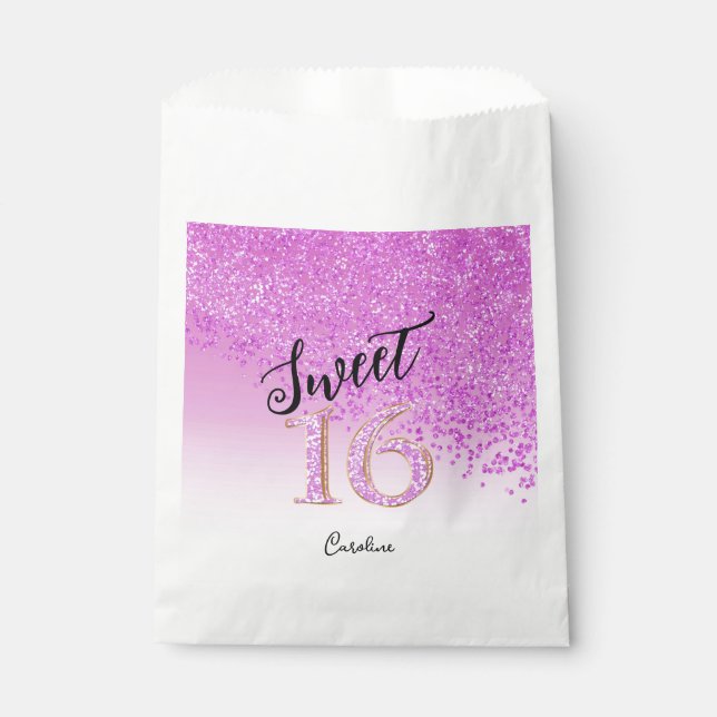 Bolsa De Papel Moda Purpurina rosa dulce 16 cumpleaños (Anverso)