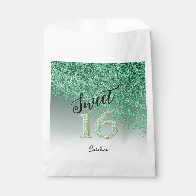 Bolsa De Papel Moda Purpurina verde dulce 16 cumpleaños (Anverso)