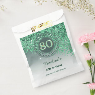 Bolsa De Papel Moda Purpurina Verde y marco punteado 80 cumpleaño