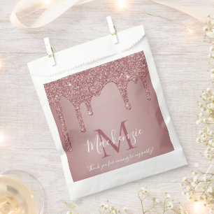 Bolsa De Papel Moda Rosa Oro Espuma Purpurinas Rasgos Monograma