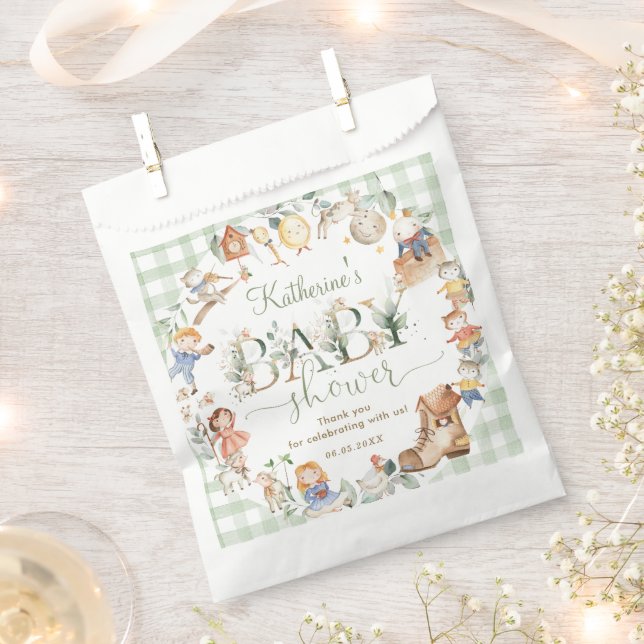 Bolsa De Papel Moda Verde Nursery Rhyme Neutral Baby Shower (Cortado)