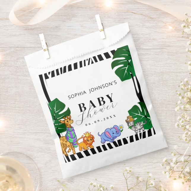 Bolsa De Papel Modern Black and White Stripe Safari  Baby Shower  (Cortado)