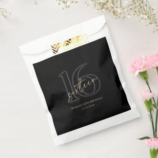 Bolsa De Papel Modern Black Gold 16th Birthday Party