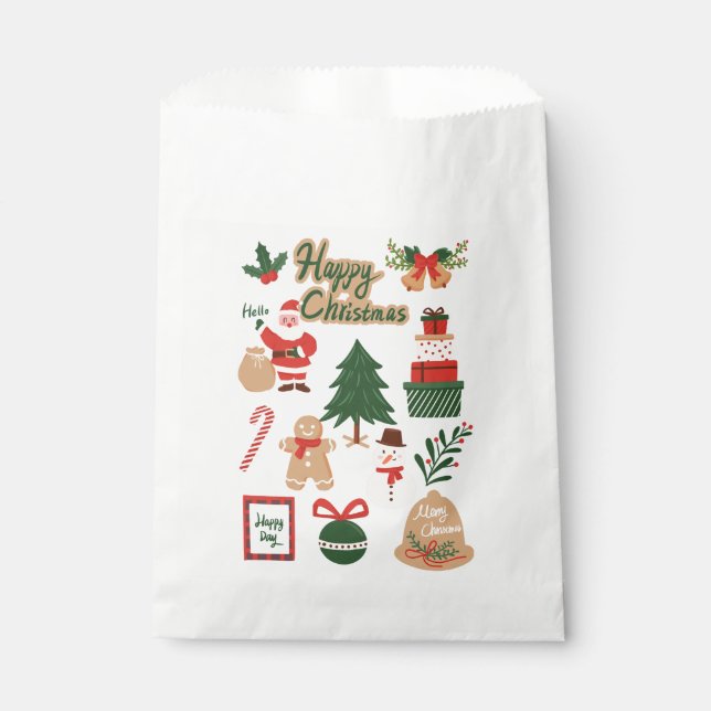 Bolsa De Papel Modern Christmas Santa and Gingerbread Pattern (Anverso)