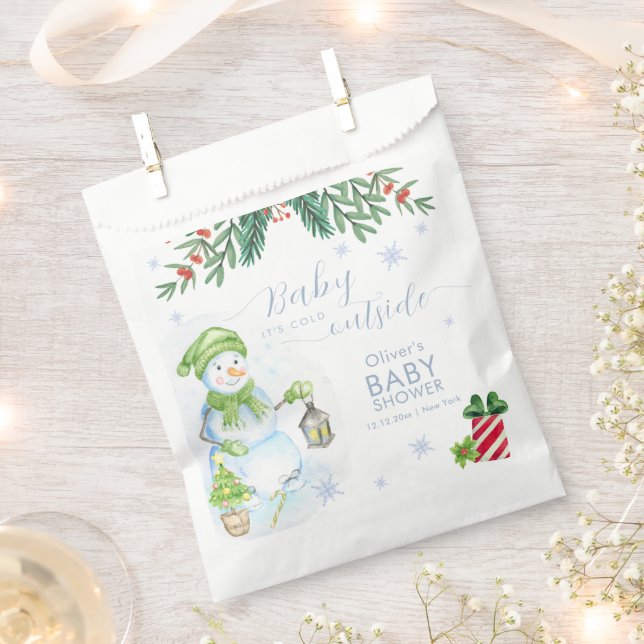 Bolsa De Papel Modern Cold Outside Floral Snowman Baby Shower  (Cortado)
