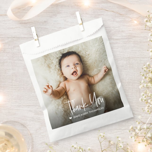Bolsa De Papel Modern Custom Baby Photo Thank You  (Cortado)