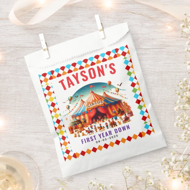 Bolsa De Papel Modern Cute Circus Carnival 1st Birthday (Cortado)