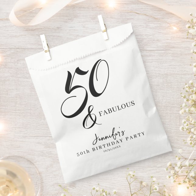 Bolsa De Papel Modern Elegant Black White Fifty Fabulous Birthday (Cortado)